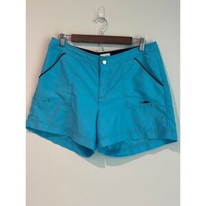 Against the Elements Women's Turquoise Blue Board Shorts Shark Logo Size 8 Retro